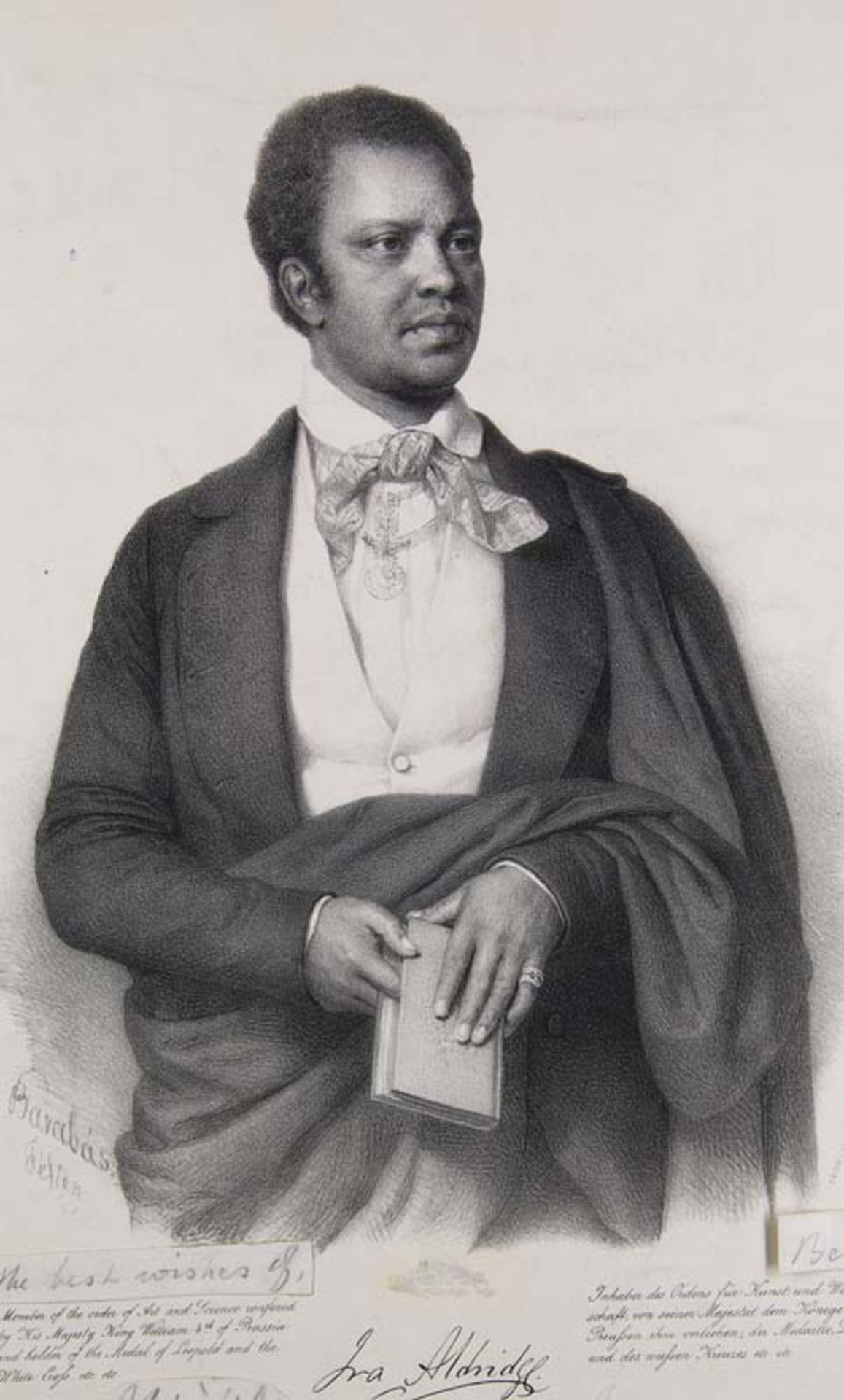 Aldridge, Ira. Bildnis Ira Aldridge. (1853). Lithographie von Miklós Barabás. Mit aufmontierten