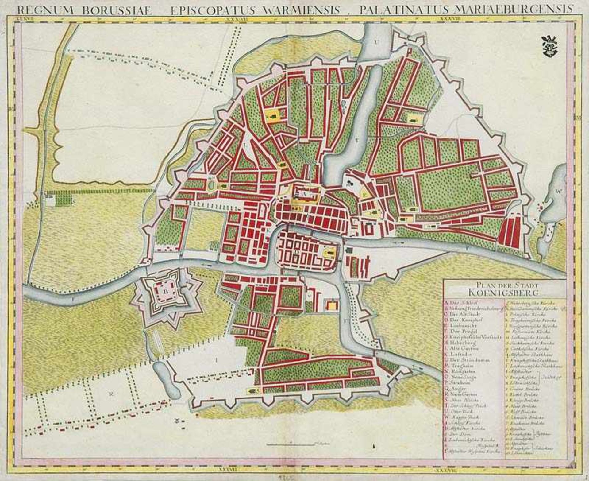 Königsberg - - Plan von der Stadt Königsberg. Regnum Borussiae Episcopatus Warmiensis Palatinatus