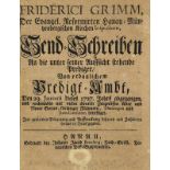 Sondersammlung Pietismus und Katholizismus - Hessen - - Grimm, Friedrich. Send-Schreiben an die