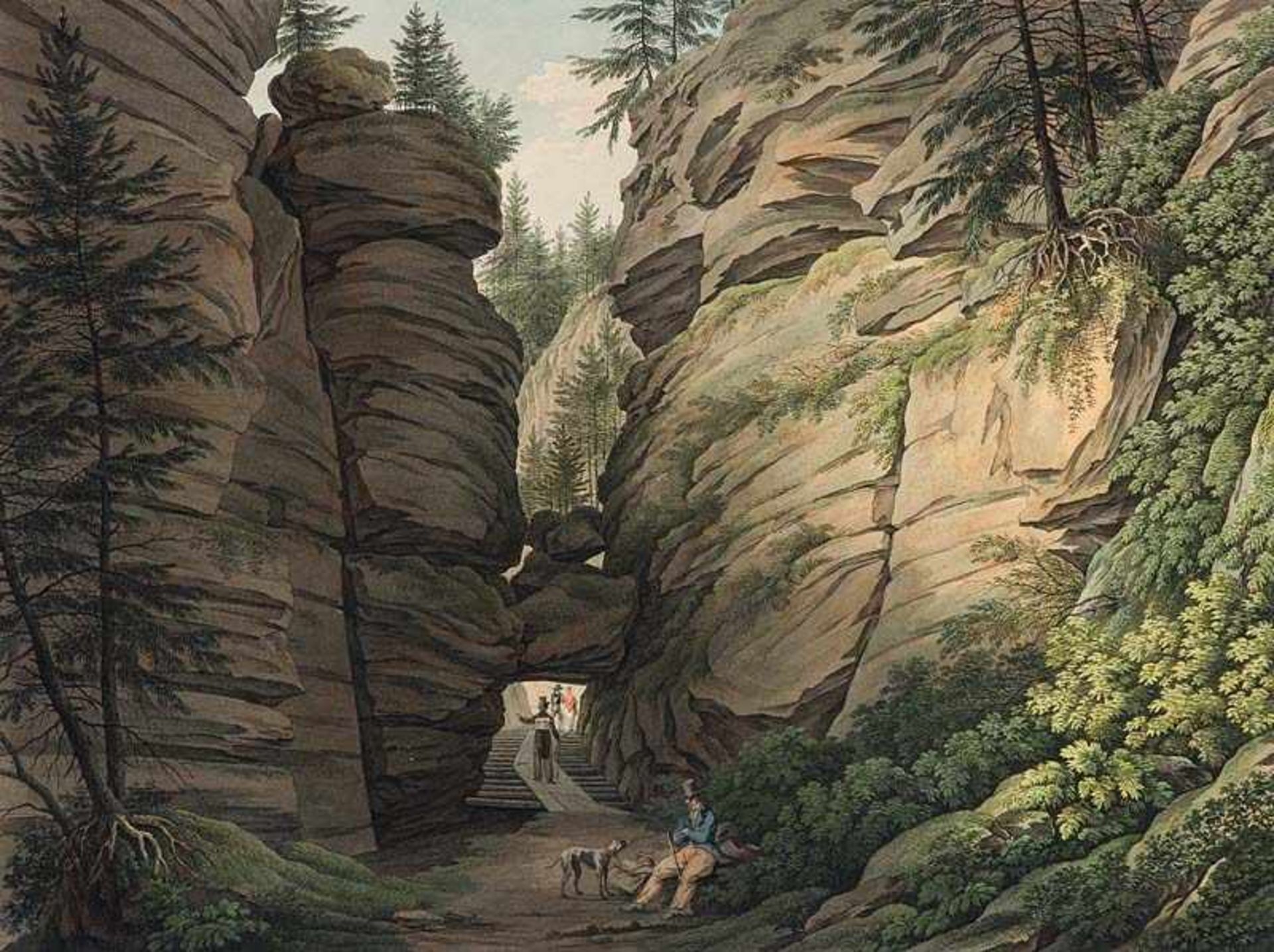 Sachsen - - Hammer, Christian Gottlob. Vue de la porte de rocher dans la vallée de Ottowalde en