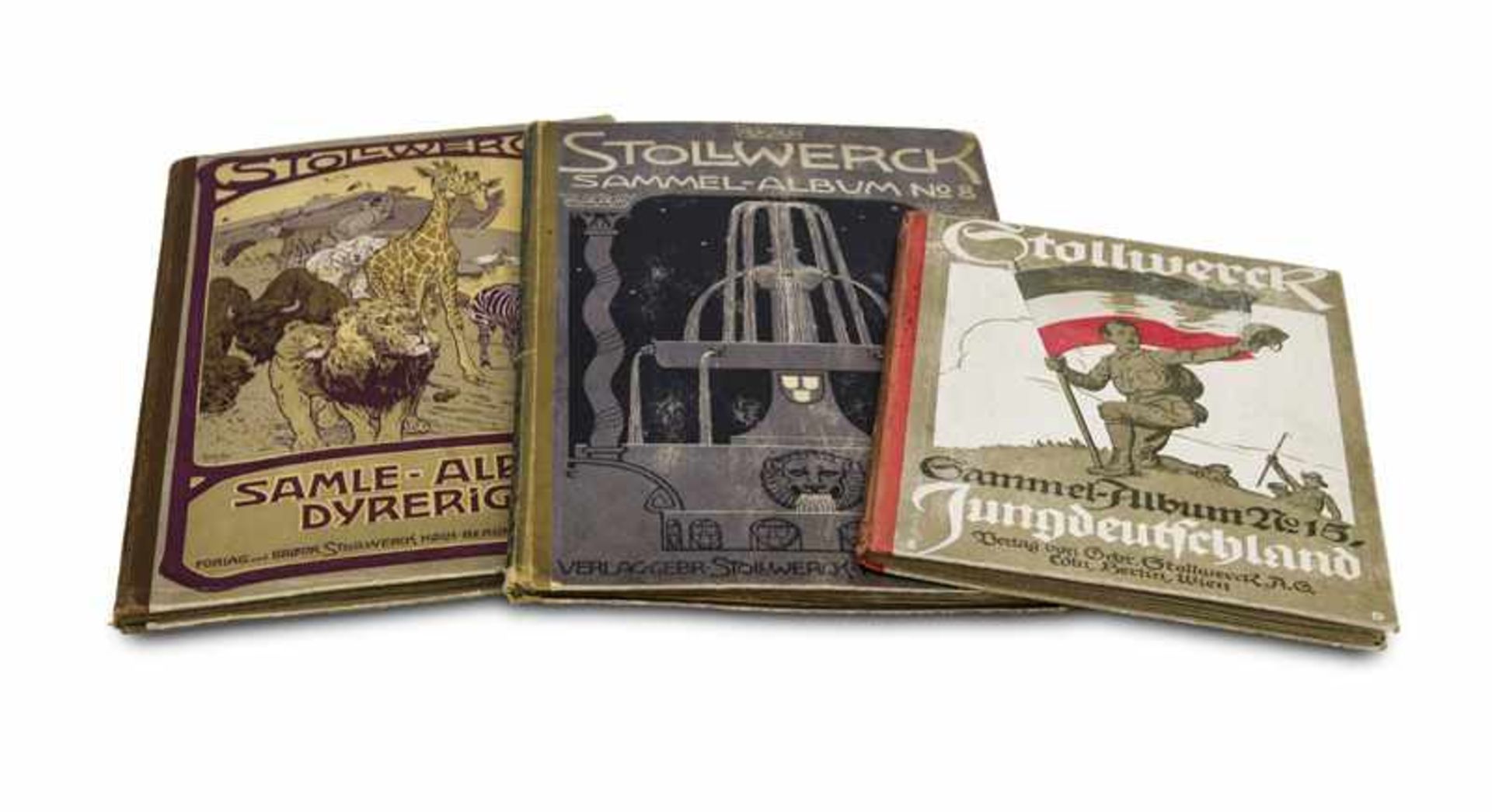 *Sammelbilder-Alben Sammlung von 3 Stollwerck-Sammelalben. Illustr. HLwd. (berieben u. bestoßen,