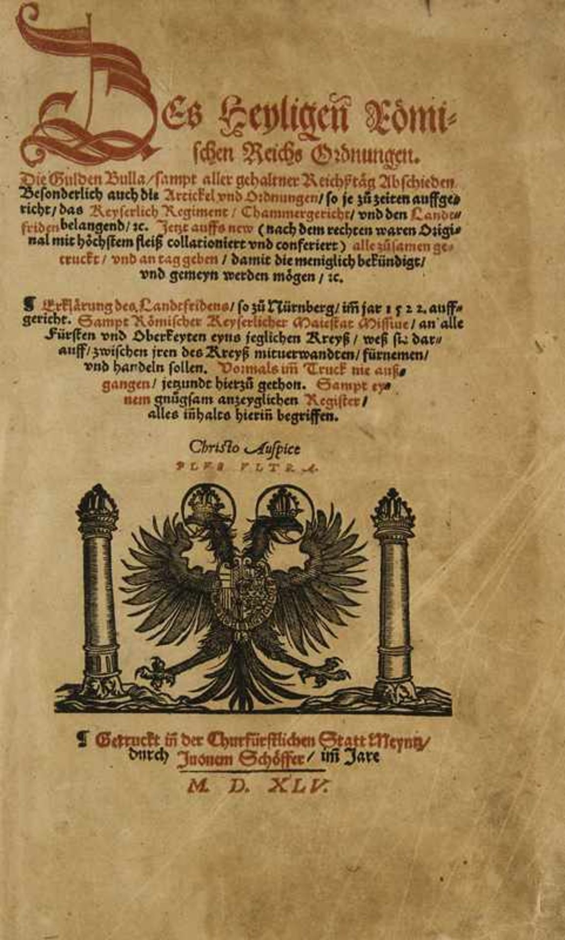 jurisprudence The Heyligen Roman Empire orders. With title woodcut on arms, 1 full-page woodcut on