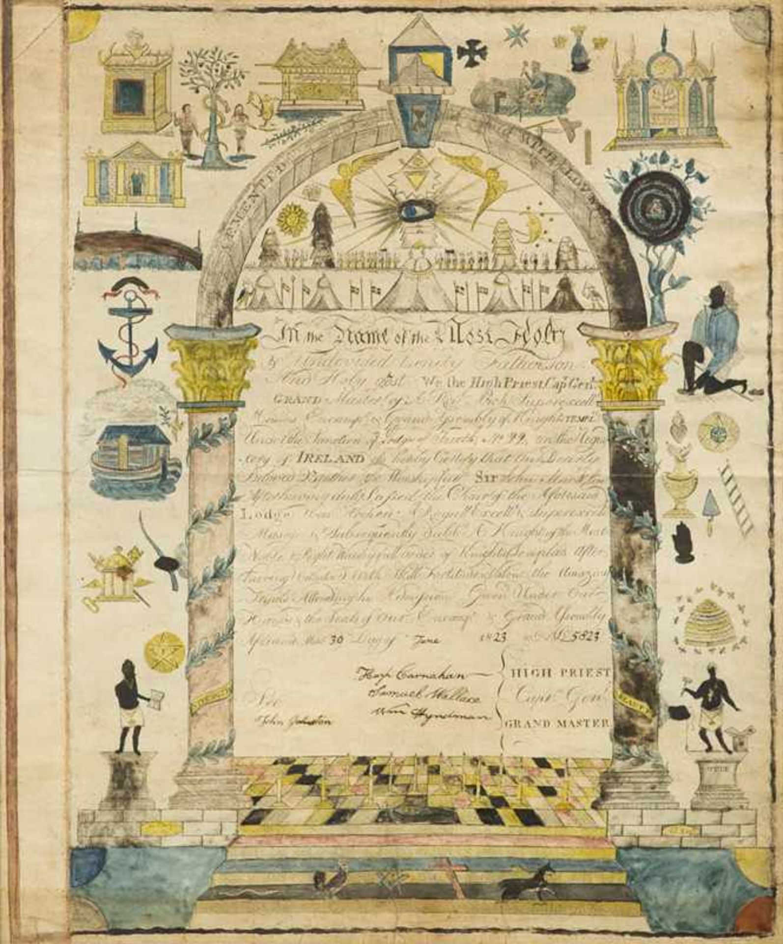 Masonic deed. Certificate of the Lodge "Lodge of Truth / Grand Assembly of the Knights" (Ireland).