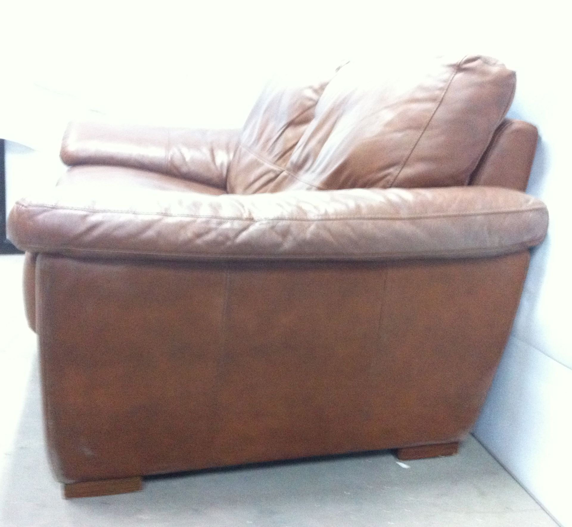 2 Seat Tan Faux Leather Couch - Image 3 of 4