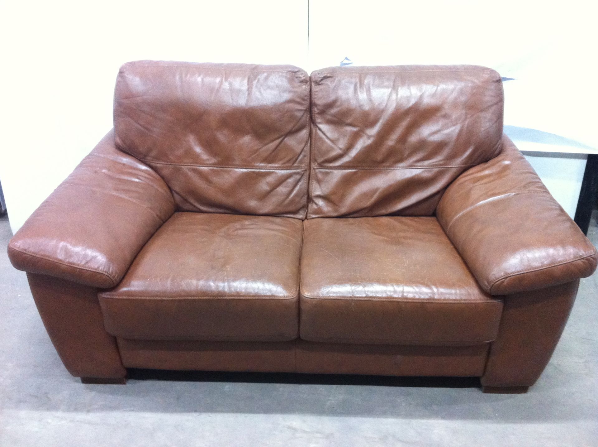 2 Seat Tan Faux Leather Couch