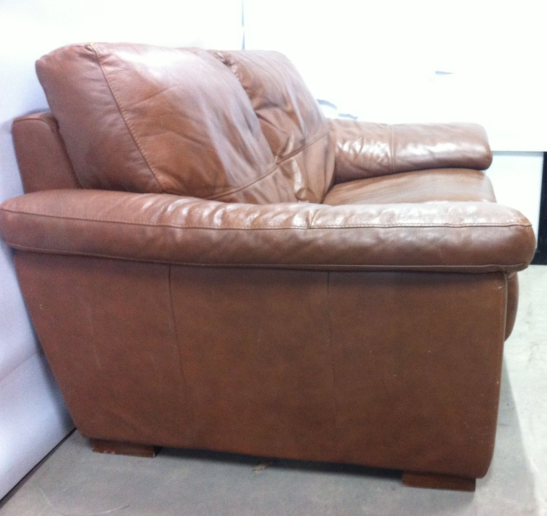 2 Seat Tan Faux Leather Couch - Image 4 of 4