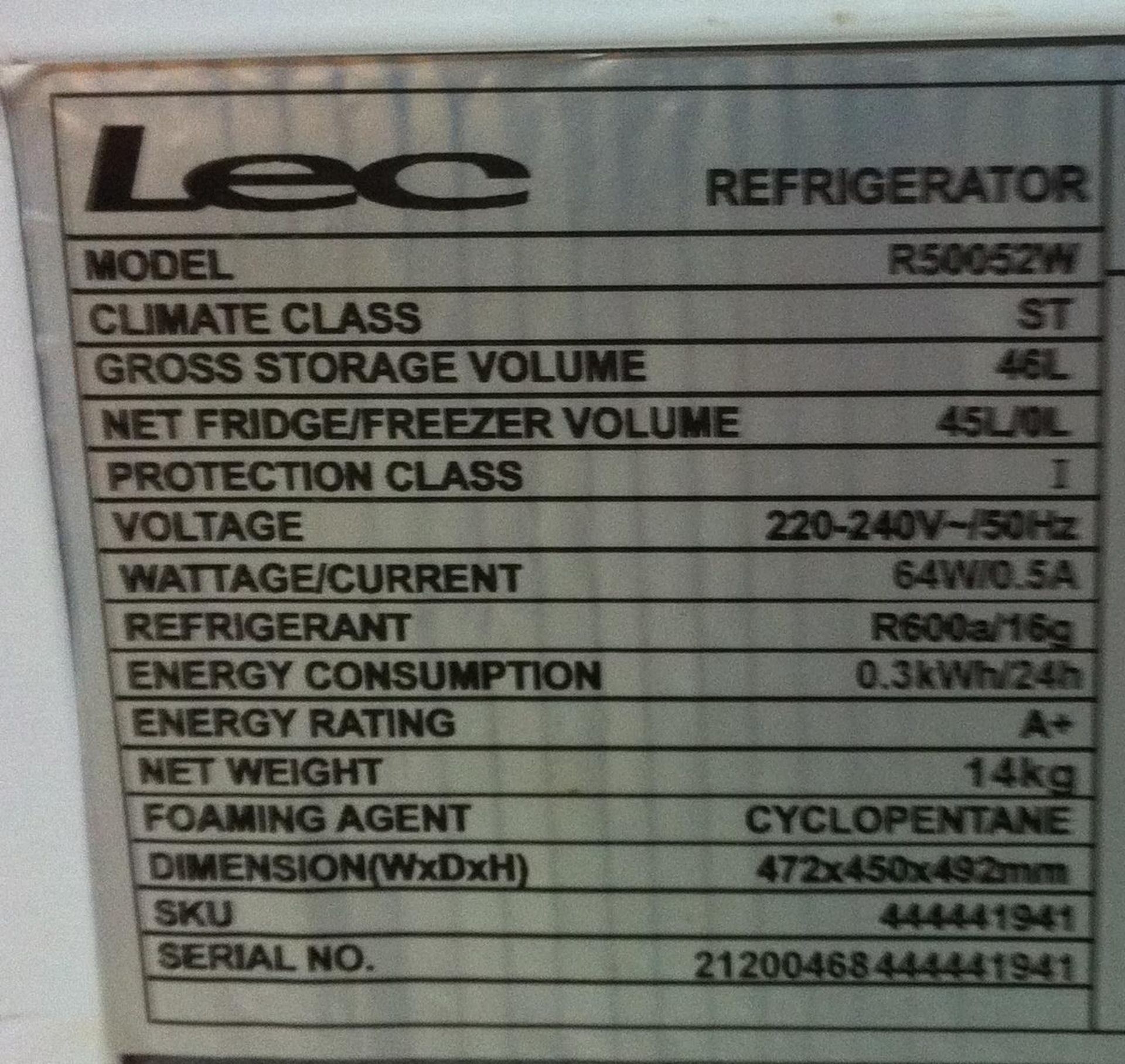 LEC R50052W Mini Fridge - Image 3 of 3