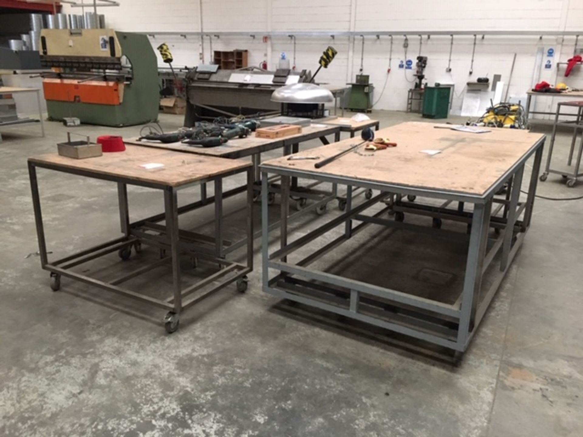 7 x Mobile Wooden Workshop Tables - Various Sizes - Please See Pictures - Image 2 of 3