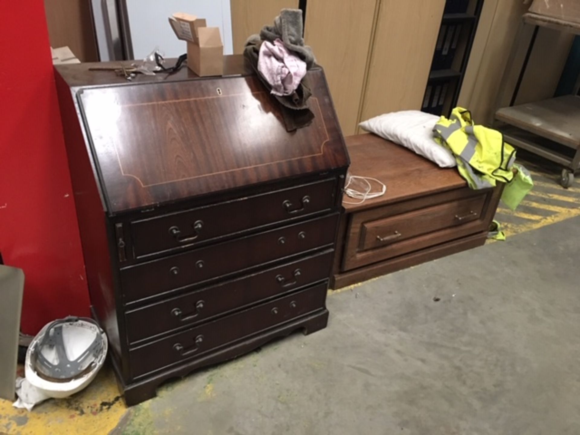 4 Drawer Wooden Bureau w/ Hatch & Single Wooden Drawer Cupboard