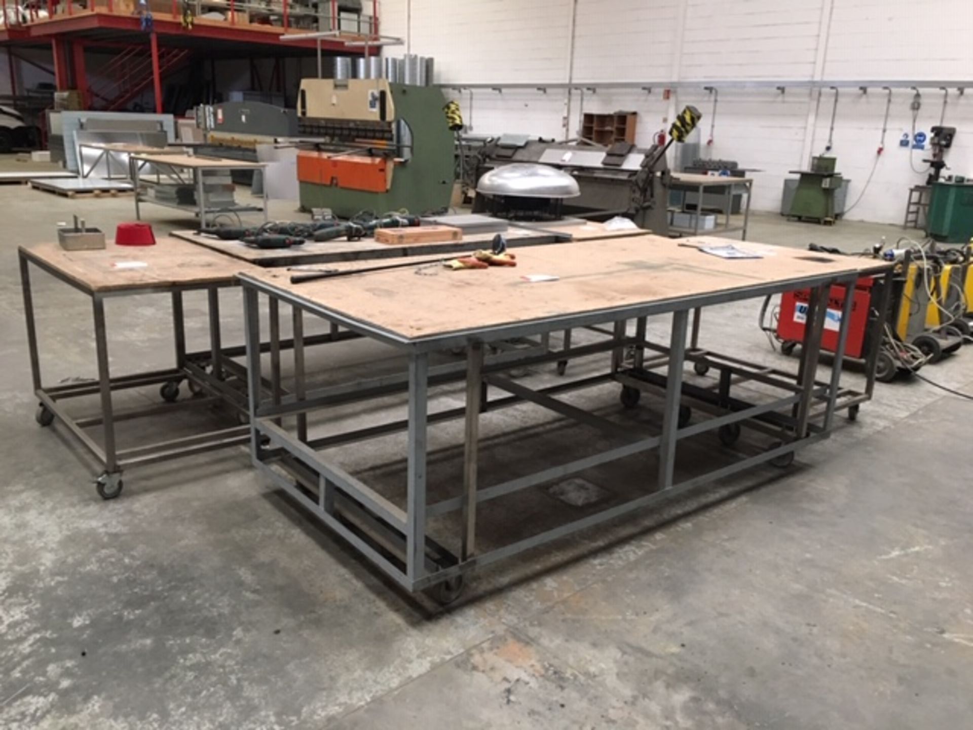 7 x Mobile Wooden Workshop Tables - Various Sizes - Please See Pictures