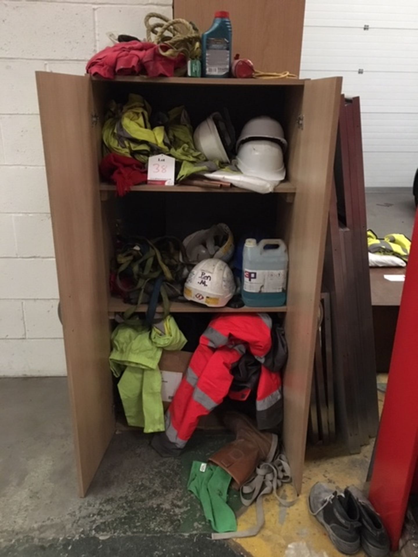 Contents of Wooden Filing Cabinet - Includes Hi-Vis Clothing, Ratchet Straps - Please see Photos