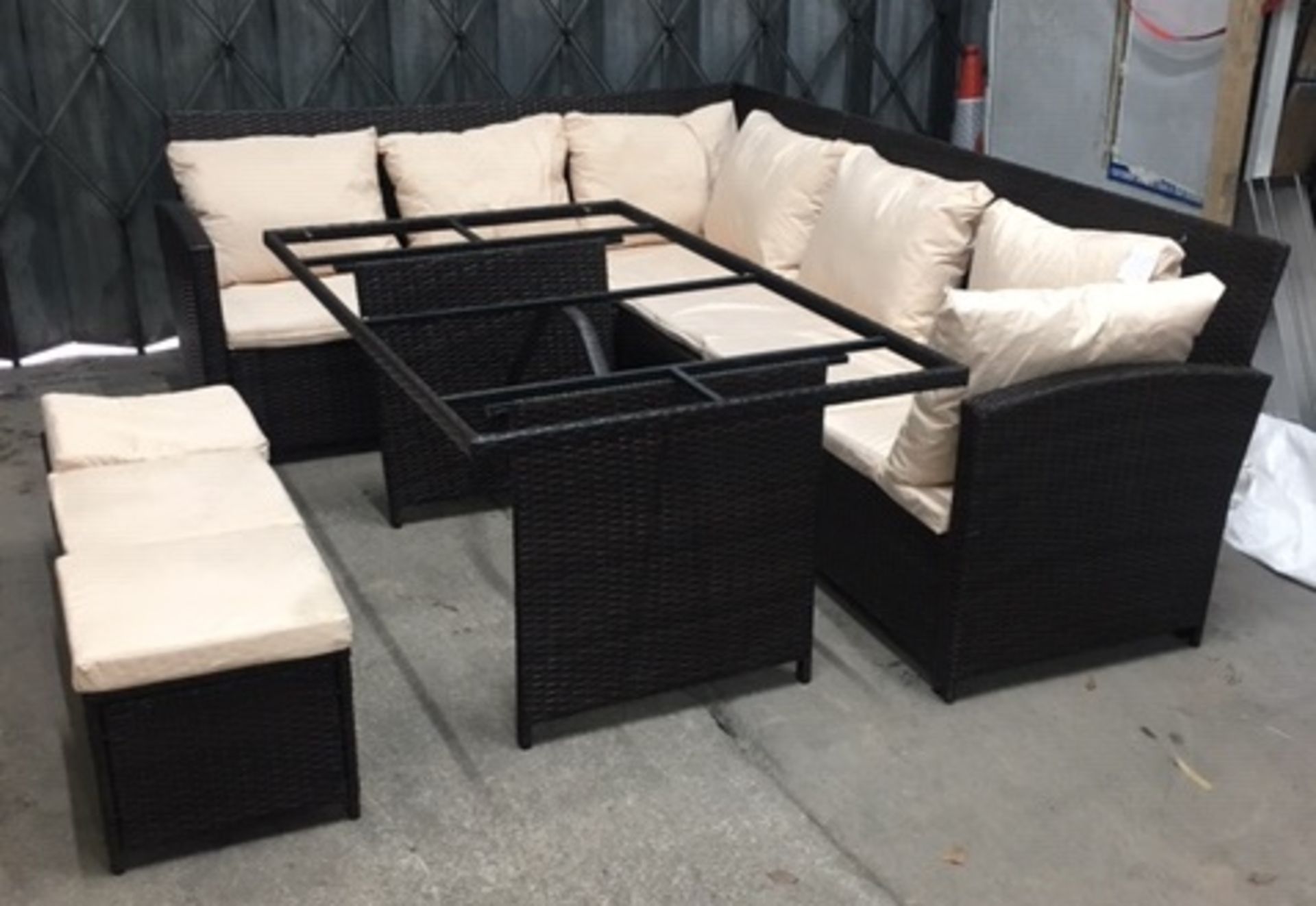 3 Piece Patio Rattan Furniture Set - Includes Couches, Table & Stools