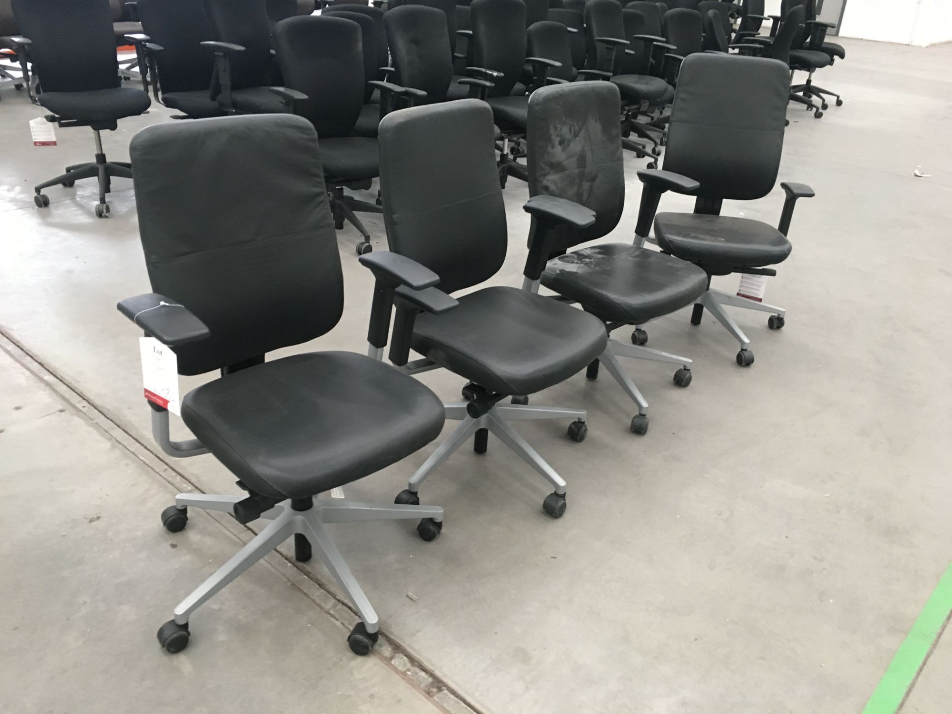 4 x Reply faux leather height adjustable typist chairs with arms