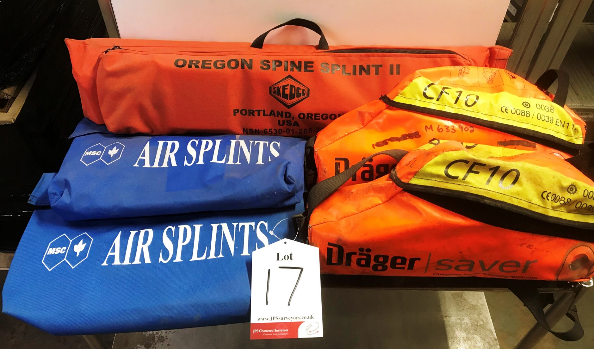 Quantity of emergency apparatus/equipment incl: 2 x Drager CF10, 2 x Air Splints & Oregon spine spli