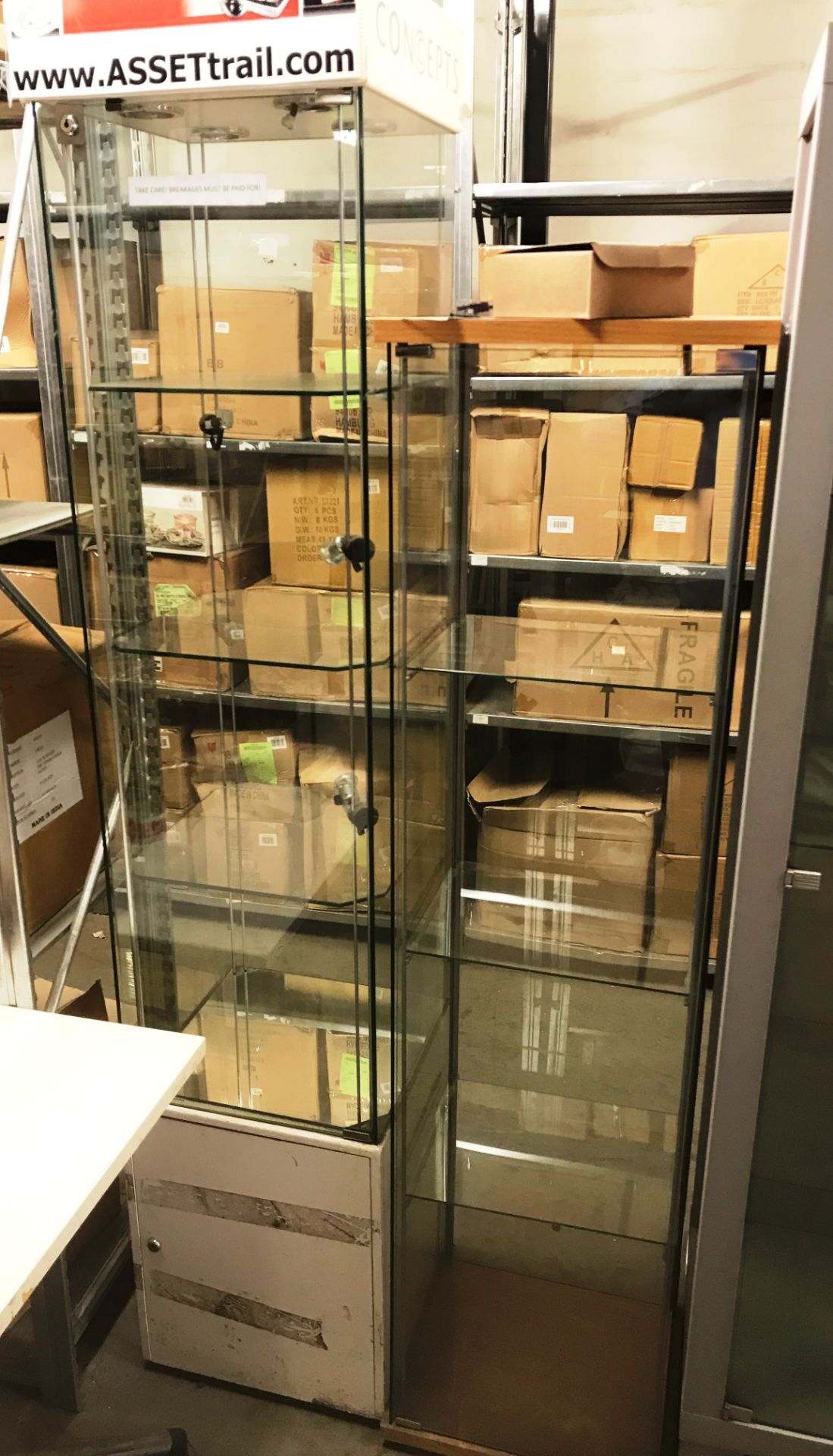 2 x Single door display cabinets