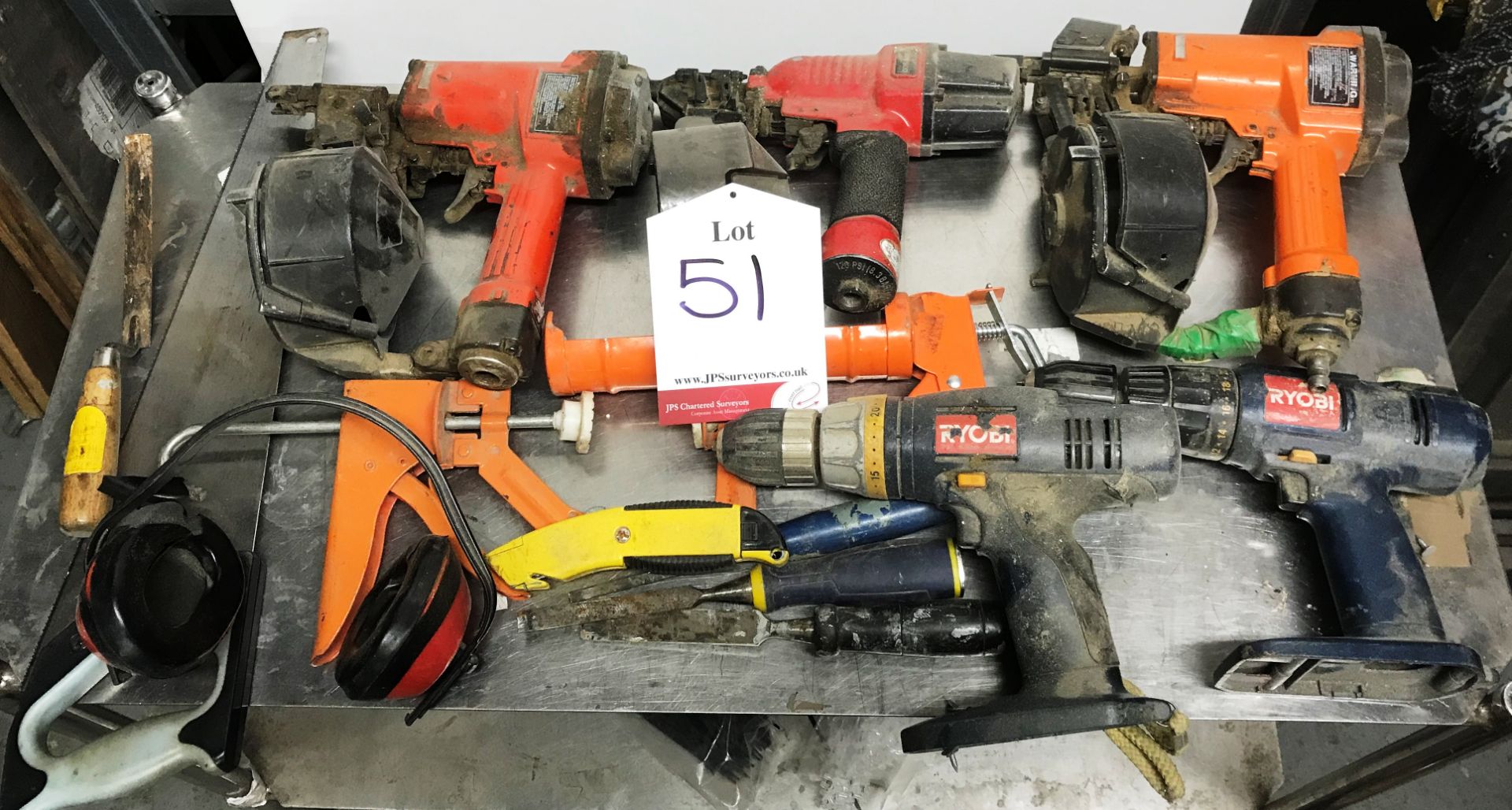 Various power tools and hand tools incl: coil nailers - as pictured