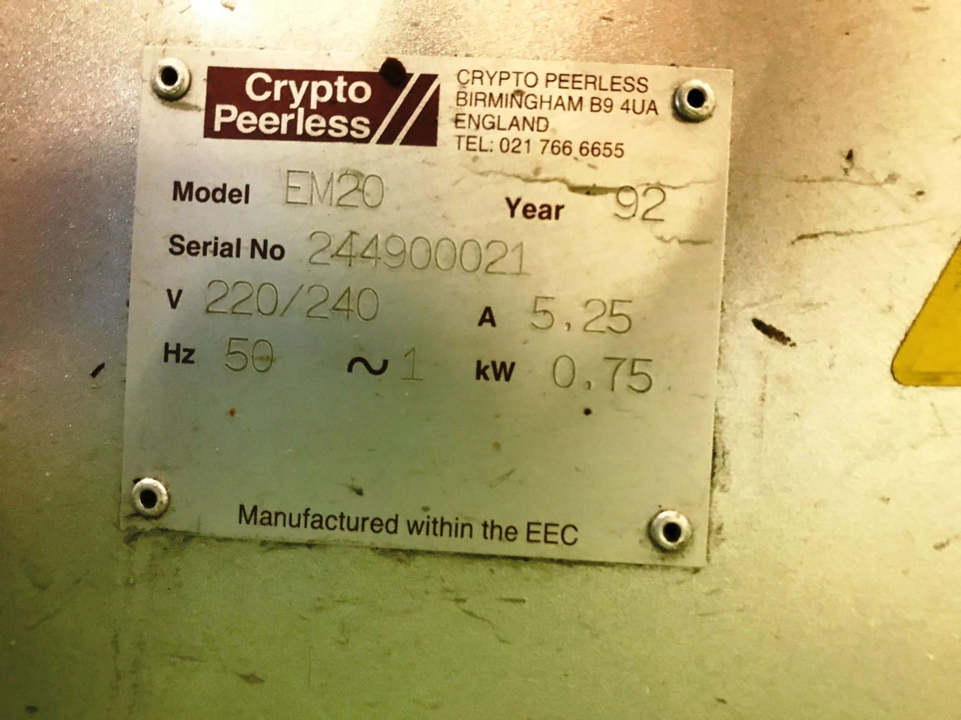 Crypto Peerless EM20 Mixer | 20 Quart | YOM: 1992 | W/ Beater & Spiral Mixer - Image 3 of 4