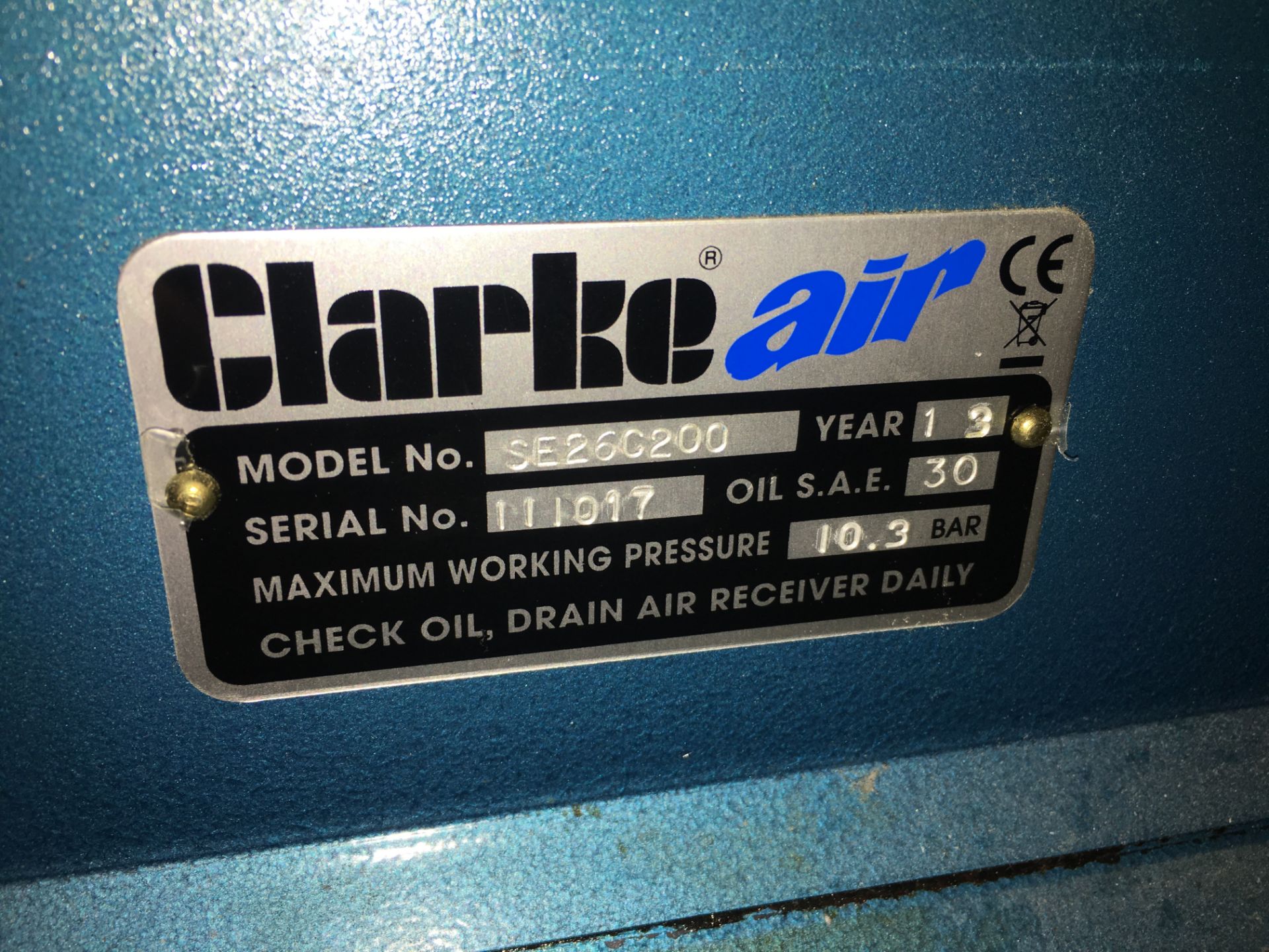 ClarkeAir Industrial Air Compressor - Image 3 of 6