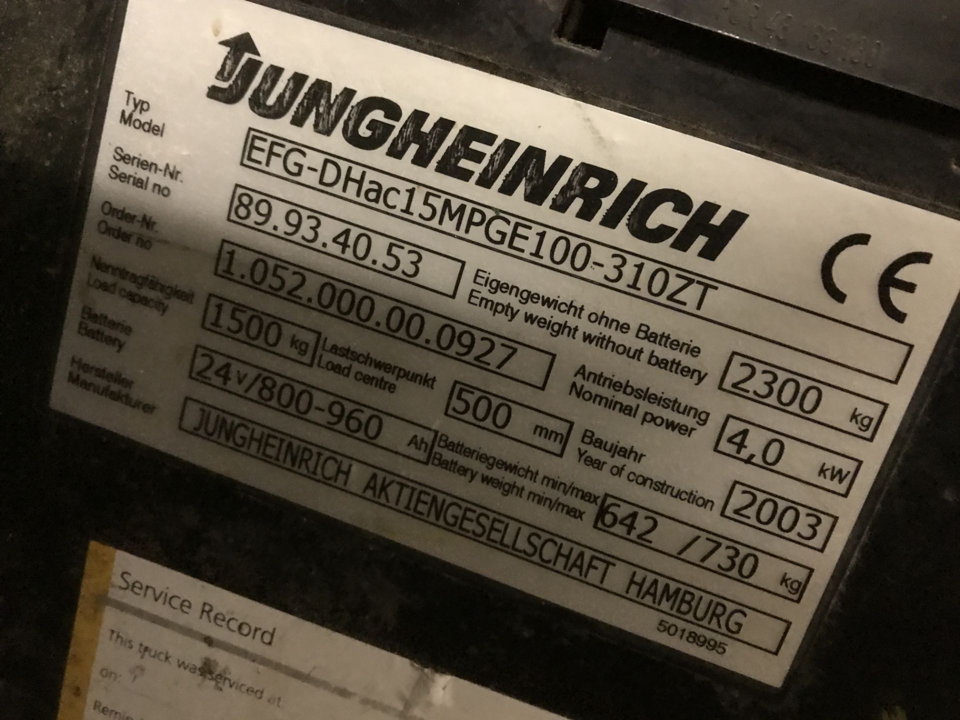 Jungheinrich 1.5T Electric Forklift | Hours: 1,232 | YOM: 2003 - Collection Last Day!!! - Image 5 of 6