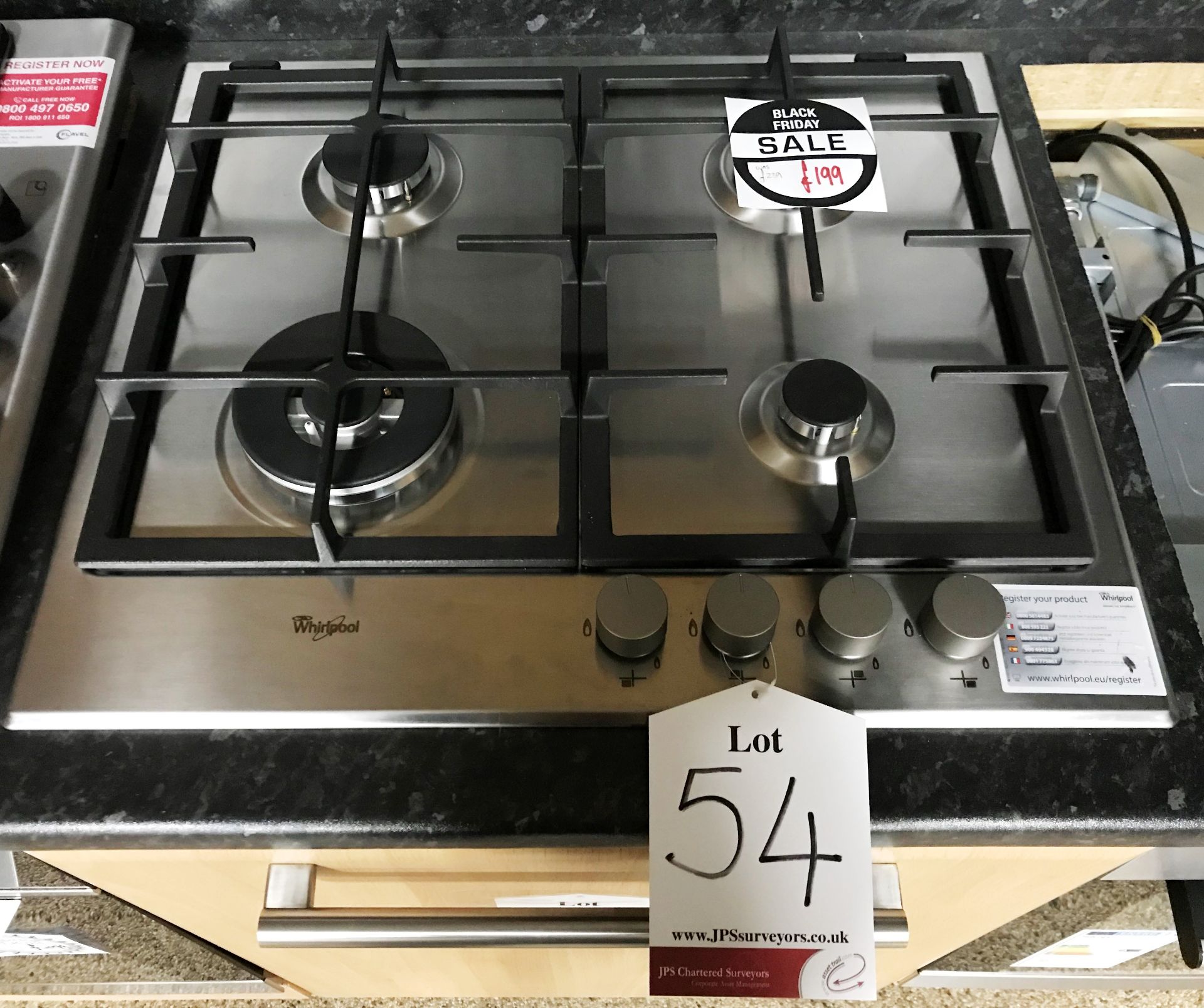 Ex Display Whirlpool GMA 6422/IX Built in 60cm 4 Burner Gas Hob - Stainless Steel - RRP£199