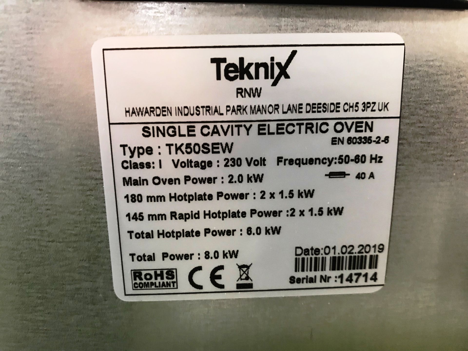 Ex Display Teknix TK50SEW 50cm Single Cavity Electric Cooker - White - RRP£179 - Image 6 of 6