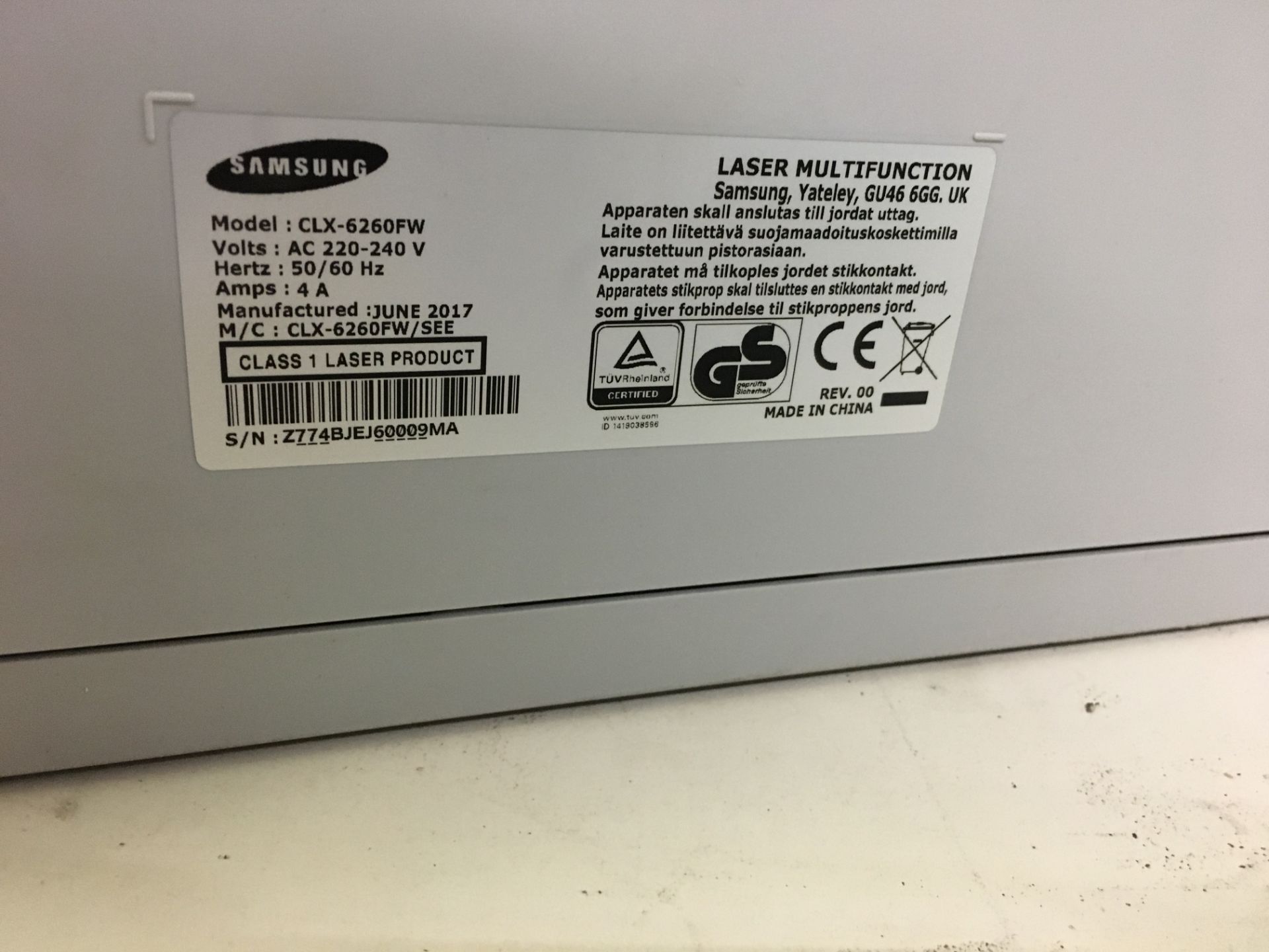 1 XSamsung CLX-6260FW CLX 6260 FW A4 Wireless Multifunction Colour Printer (See Photos) - Image 3 of 3