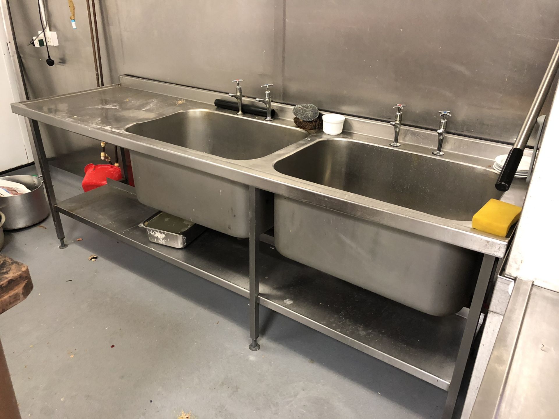 Stainless Steel Double Bowl Sink Unit w/ Undershelf