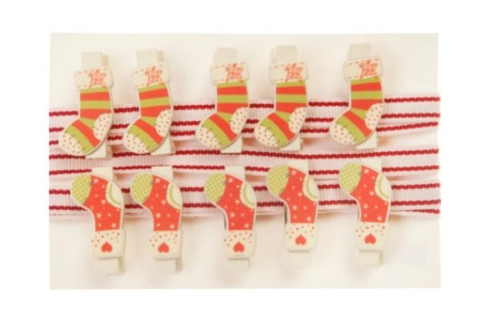 60 x Christmas card ribbon and stocking pegs