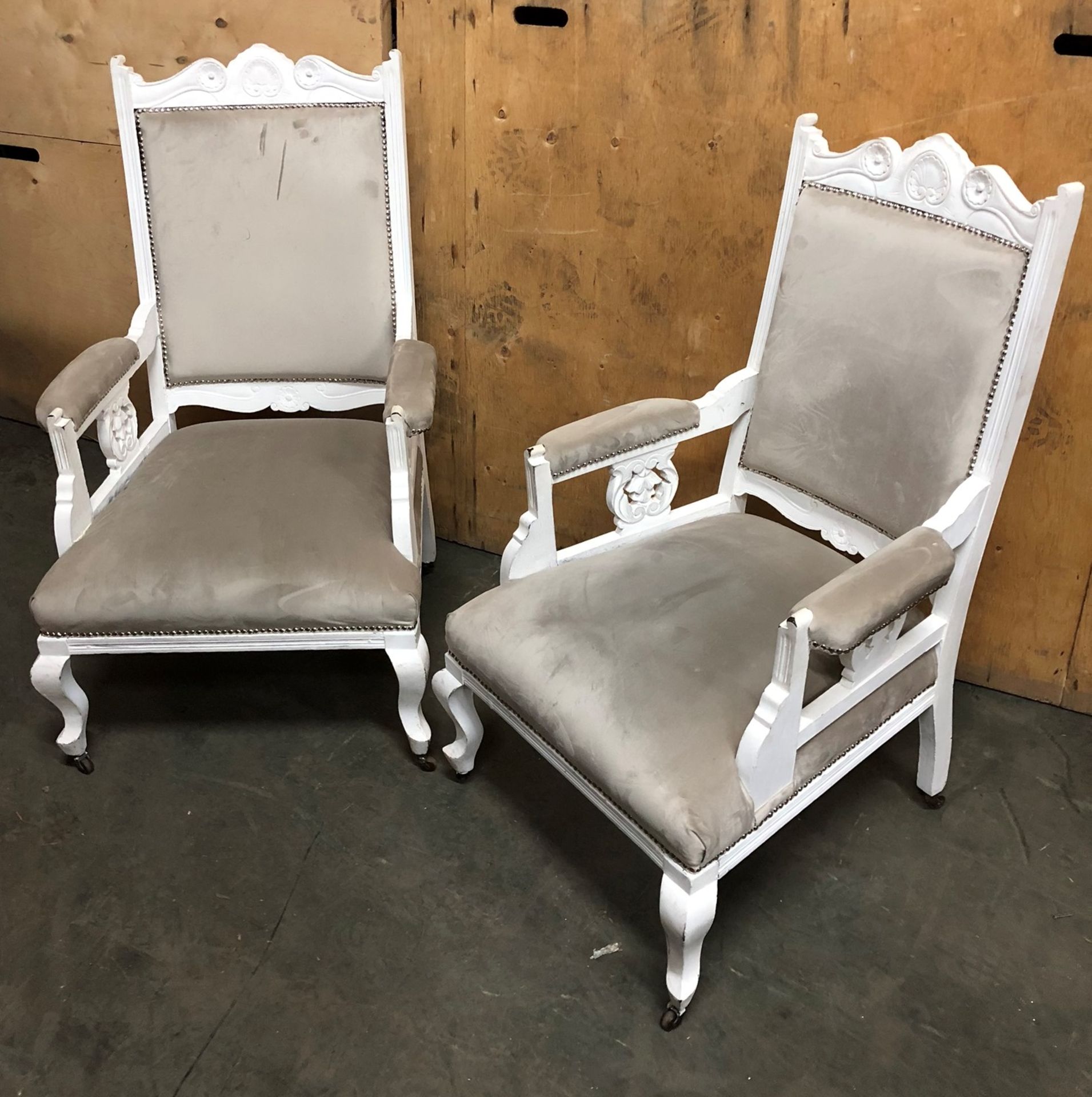 2 x Mobile Wooden Armchairs in Grey
