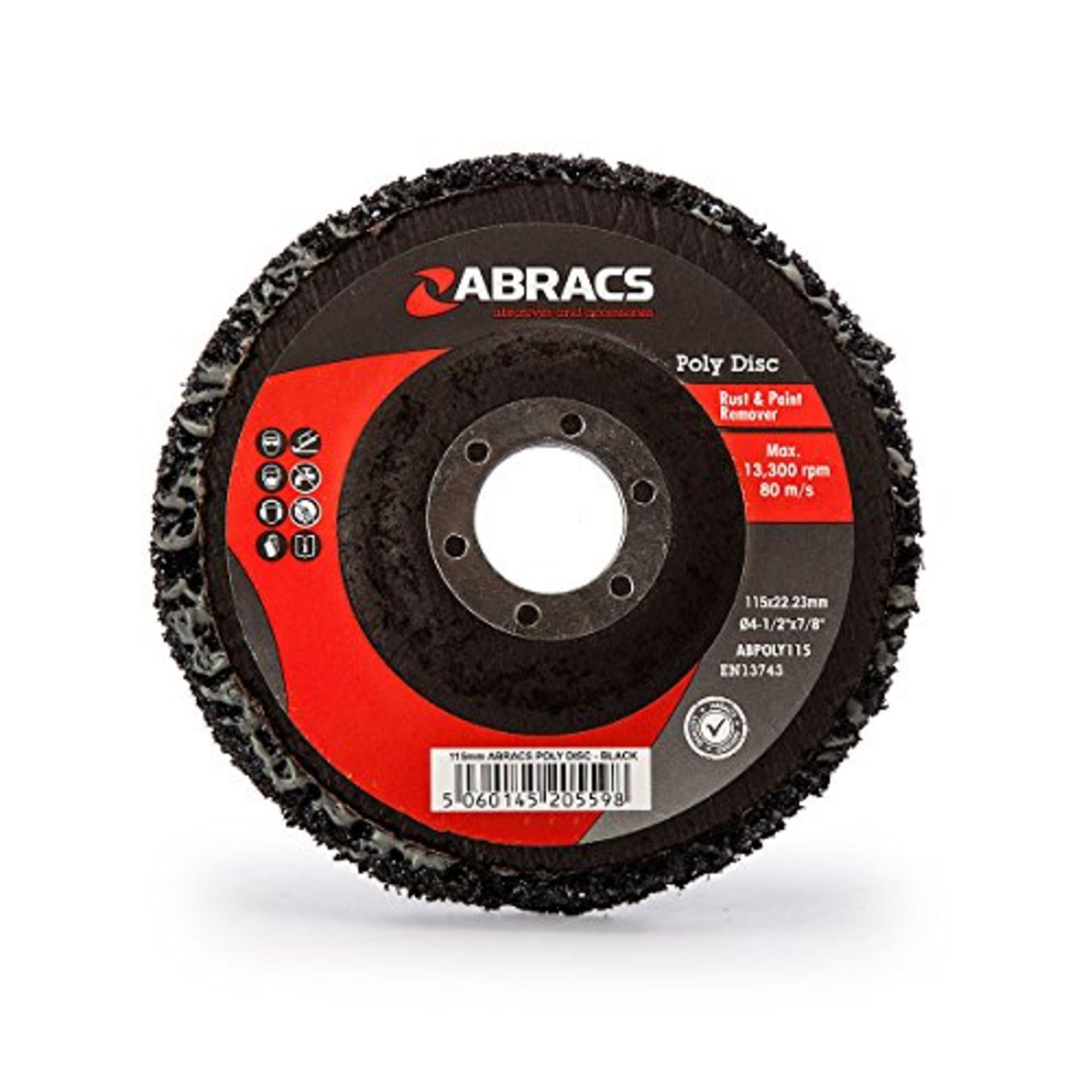 8 x Abracs ABPOLY115 Poly Disc For Rust And Paint Removal Black 115mm, 0 V, Multicoloured | EAN: 506 - Image 2 of 2