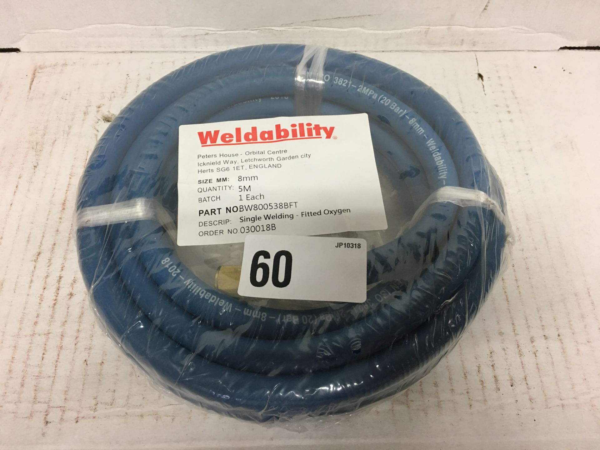 1 x Weldability 8mm x 5M Oxygen Hose 3/8"- 3/8" | RRP £20