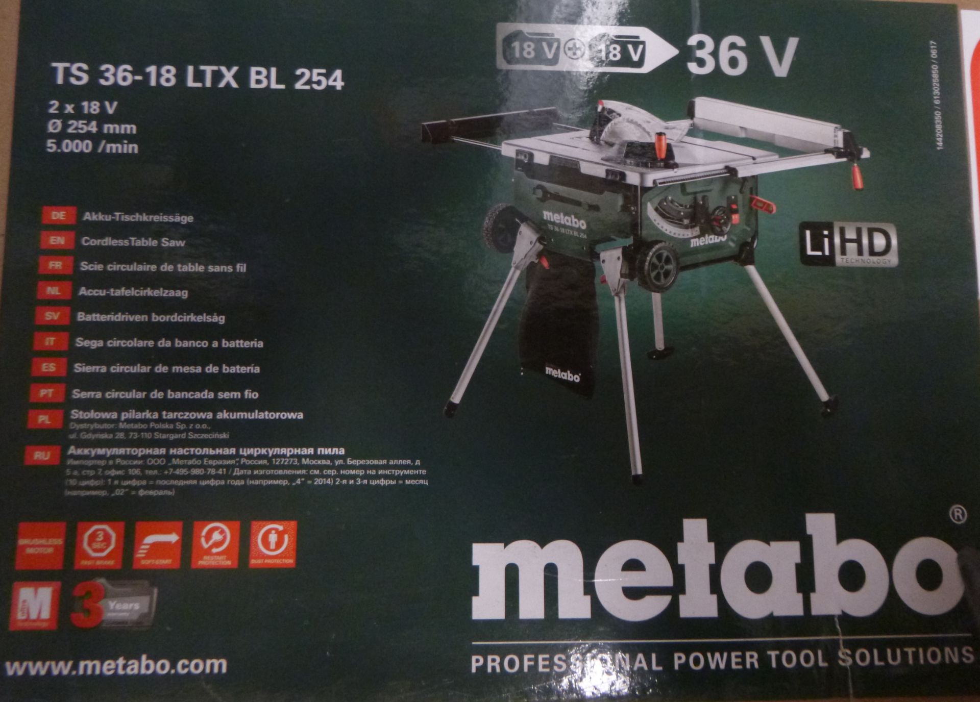 1 x Metabo TS 36-18 LTX BL 254 Brushless Table Saw Body With Stand & Trolley Function 613025850 | EA - Bild 3 aus 3