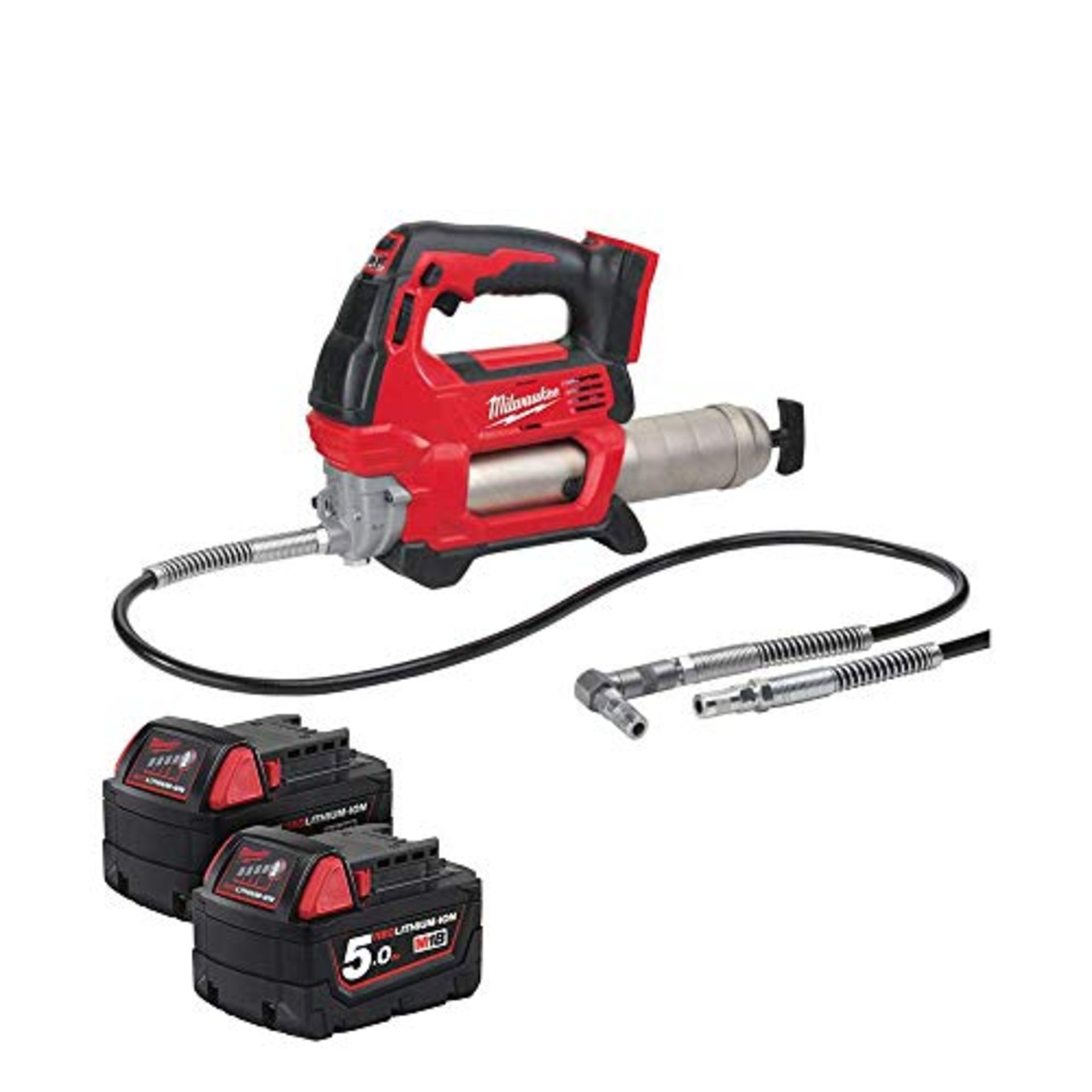 1 x Milwaukee M18GG-0 18v Grease Gun 2 x 5Ah Batteries M18B5 | EAN: 7427040220114 | RRP £296