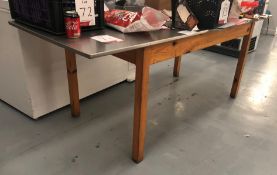 Wooden Table w/ Stainless Steel Preparation Top