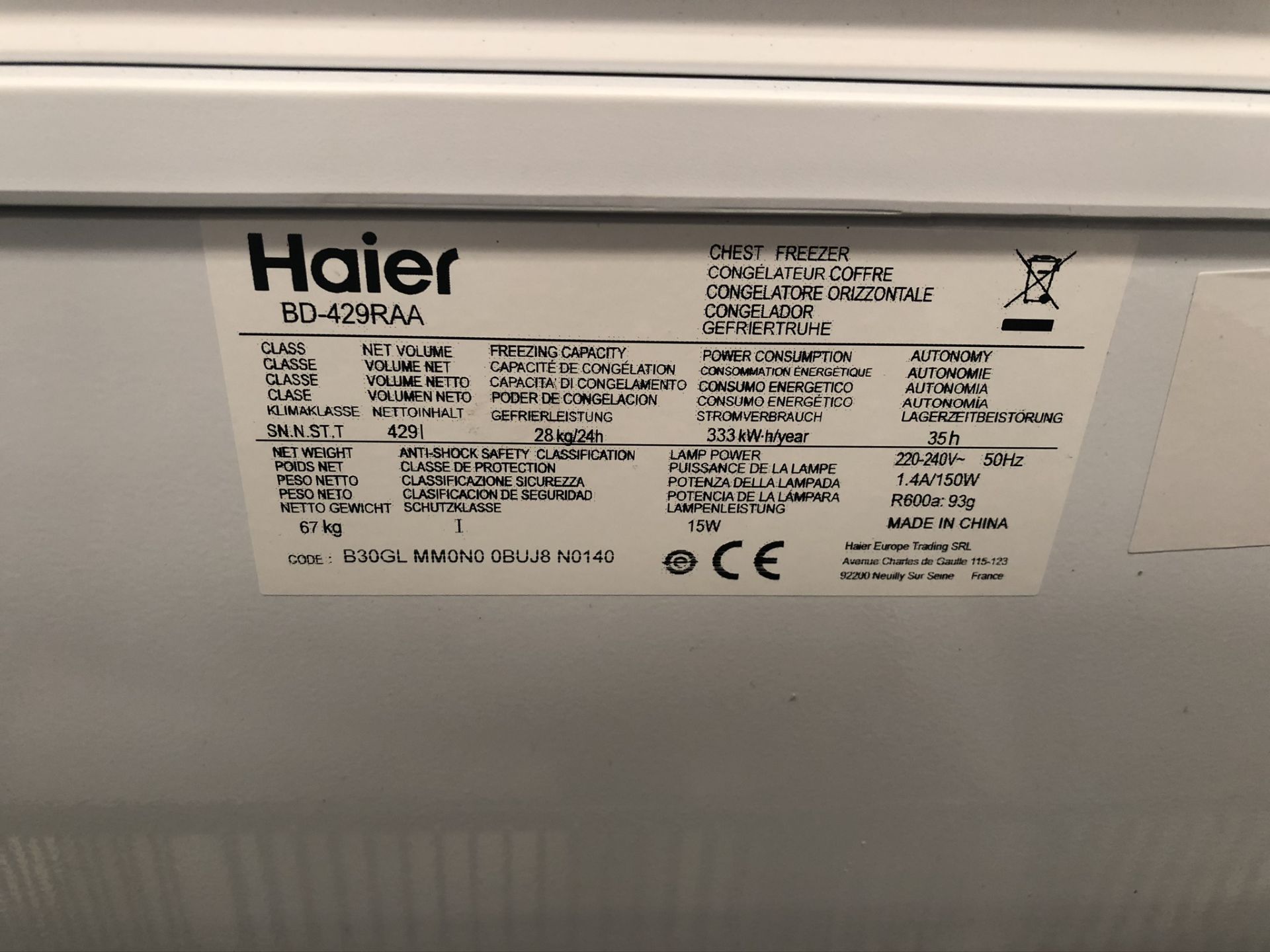 Haier BD-429RAA Chest Freezer - Image 4 of 4