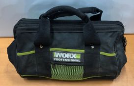 Worx bag containing: 1x 18v WA3522 Battery and Charger, 1x 12v WA3845 Charger, 1x 12v WU1