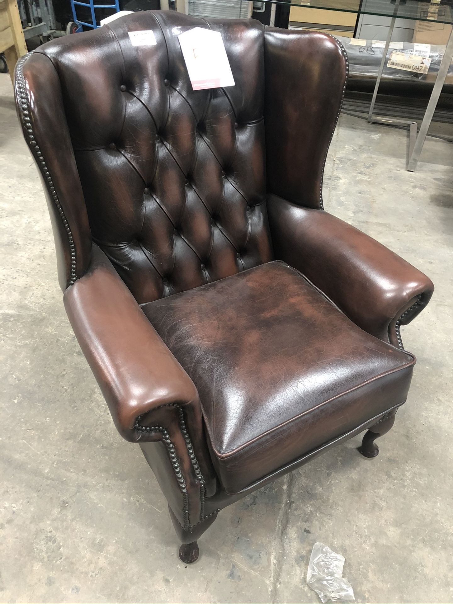 Leather Chesterfield Armchair in Brown - Image 2 of 2