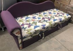 Purple Fabric 3 Seater Sofa Bed w/ Storage Drawer | Butterfly Effect