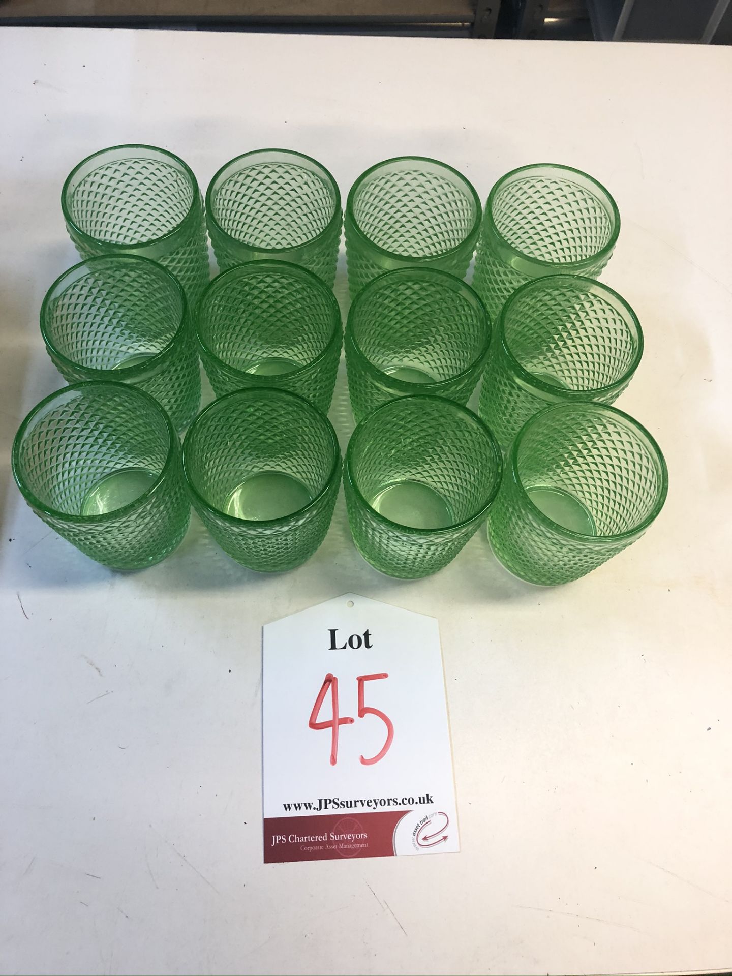 12 x Green Patterned Spirit Glasses