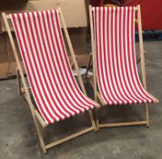 2 x Red & White Wooden Deck Chairs