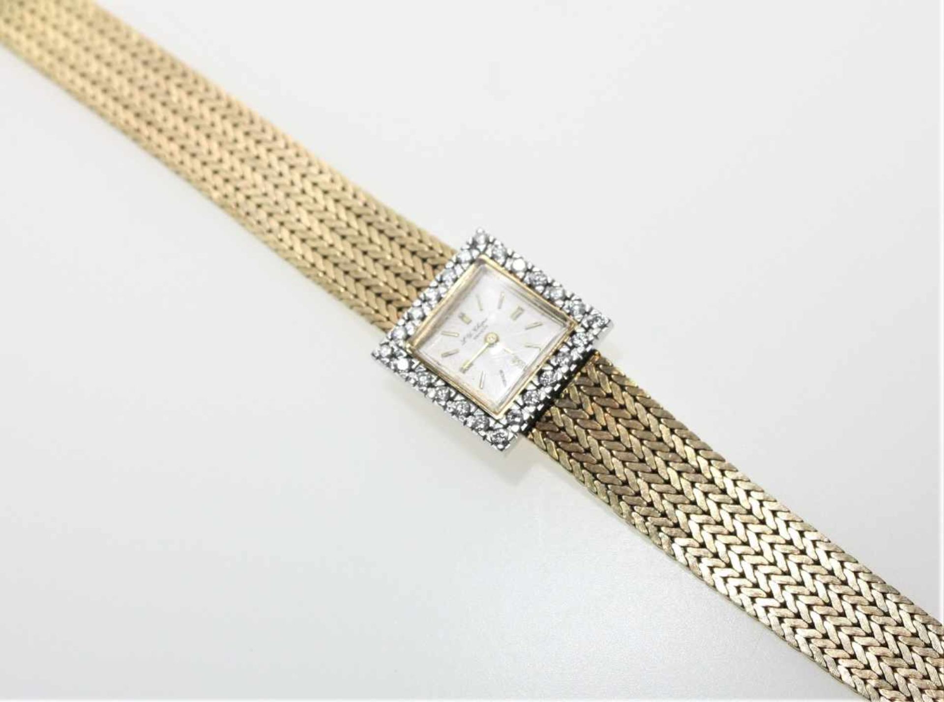 Goldene Damen-Armbanduhr 750/f gest., quadratisches Zifferblatt bezeichnet L.-U. Chopard,