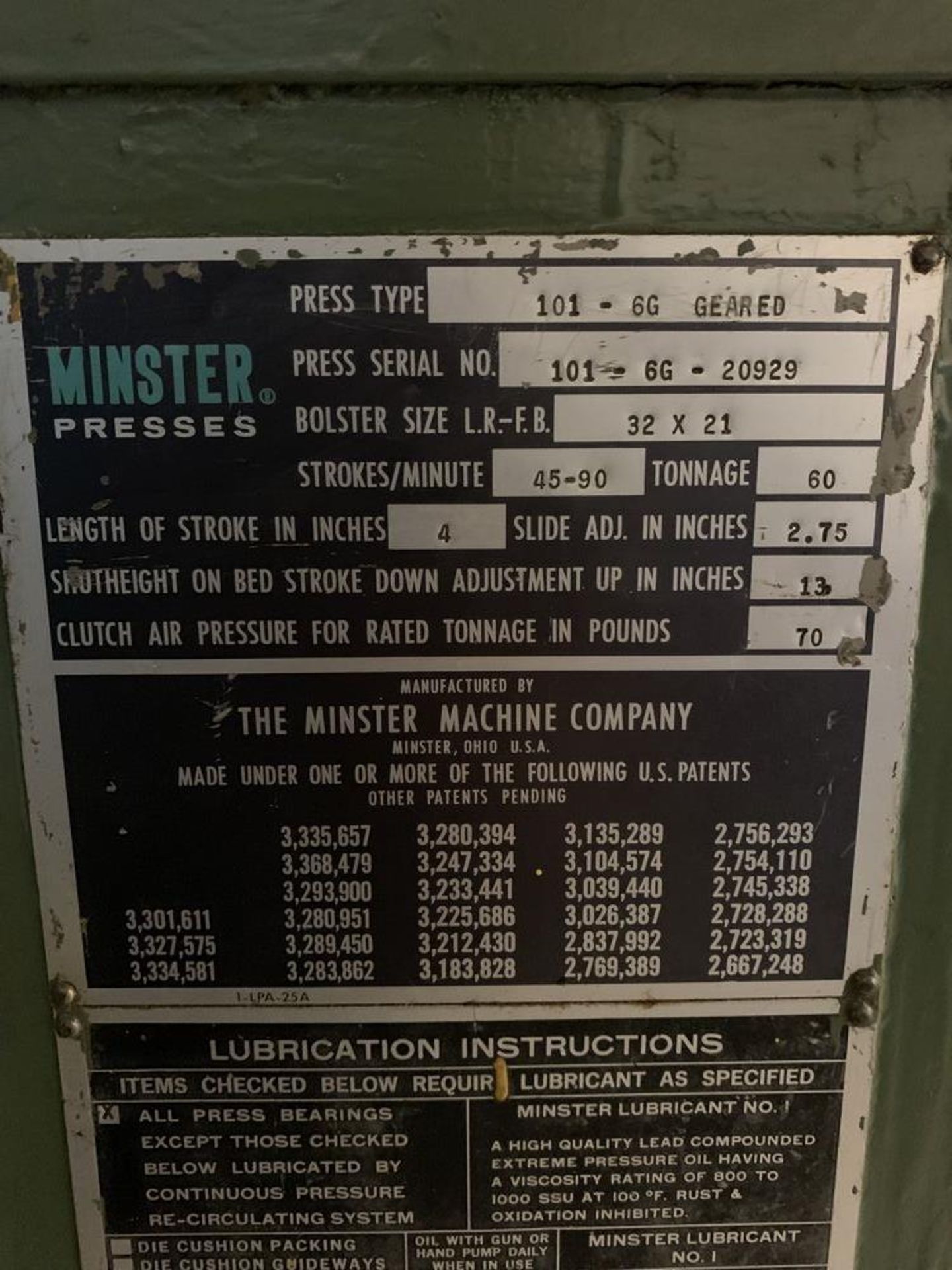 60 Ton Minster #101-BG O.B.I. Press, 4" str, 13" SH, 45-90 SPM, air clutch - Image 6 of 6