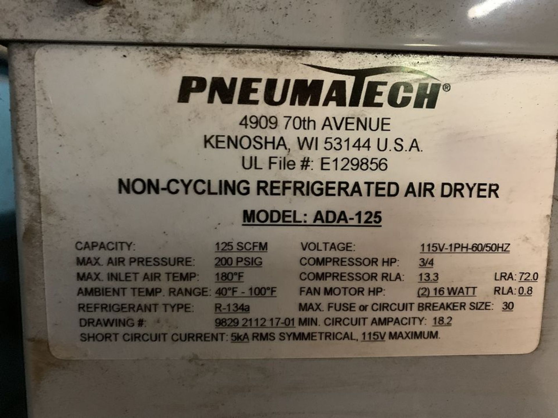Pneumatech Model ADA-125 Refrigerated Air Dryer - Image 2 of 2