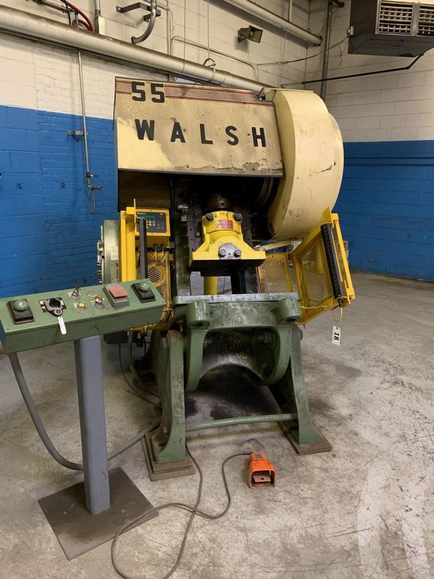 55 Ton Walsh #55 O.B.I. Punch Press, 2.5" str., 10" SH, 90 SPM, air clutch