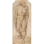 Nach Michelangelo Buonarroti1475 Caprese - Rom 1564Männlicher AktFeder in Braun auf Bütten. (Mitte