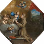 ItalienischDer heilige Antonius von Padua mit dem JesuskindÖl auf Kupfer. (17. Jh.). 22,6 x 22,6 (im