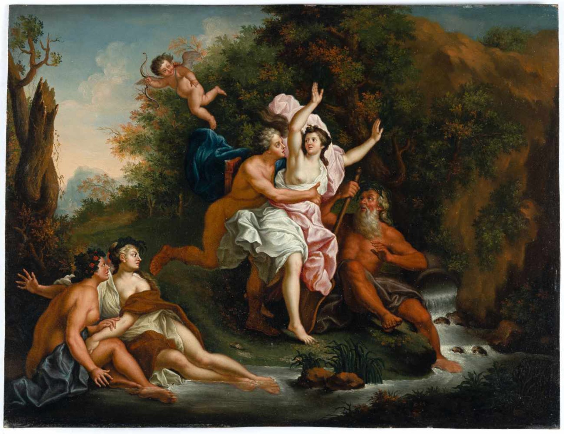 Noel-Nicolas Coypel1690 - Paris - 1734Apoll und DaphneÖl auf Kupfer. (Nach 1720). 42,3 x 55,5 cm.Die - Image 2 of 2
