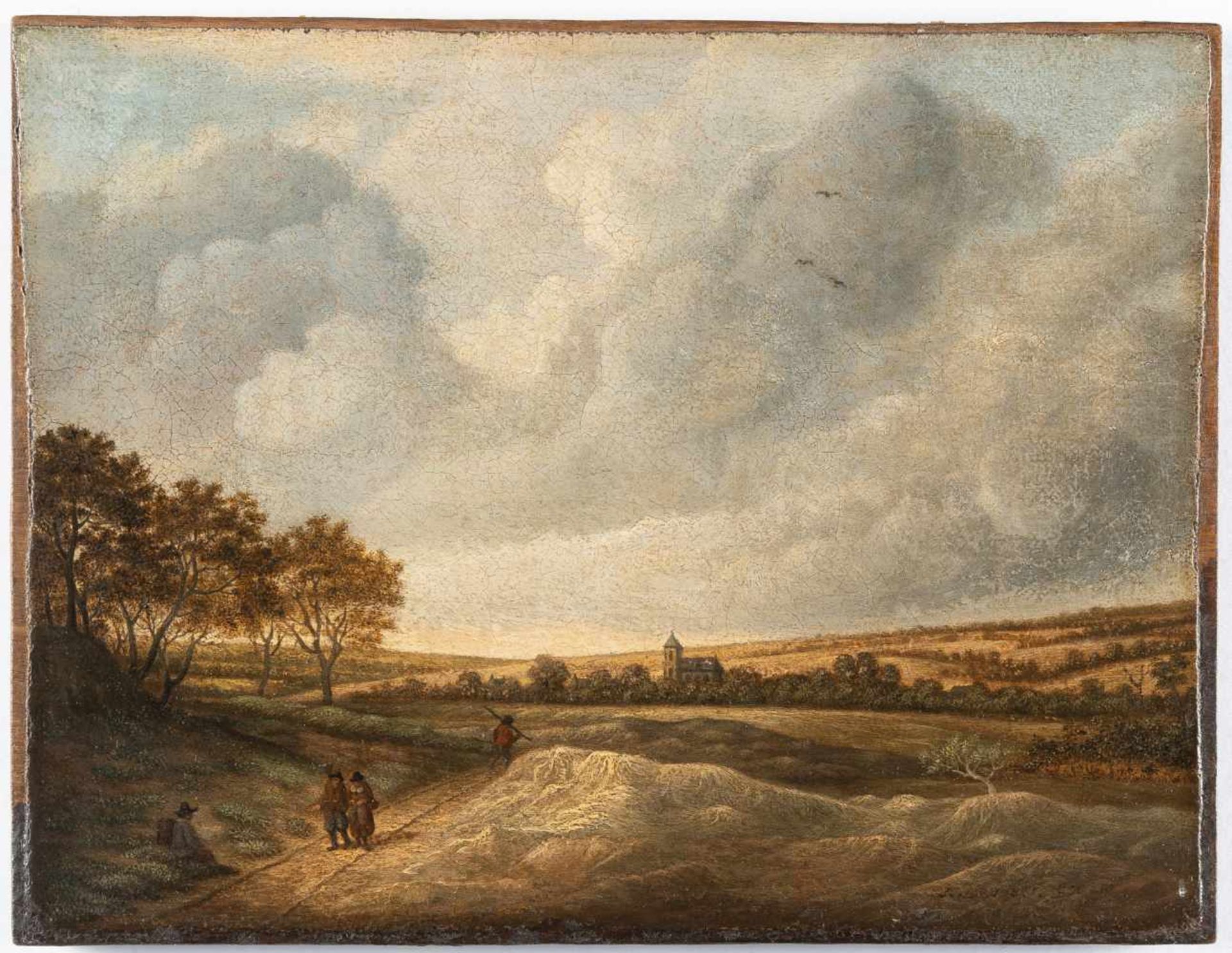 Anthony Van Der Croos1606 Alkmaar - Den Haag 1662Weite Landschaft mit Kirche und WanderernÖl auf - Image 2 of 3