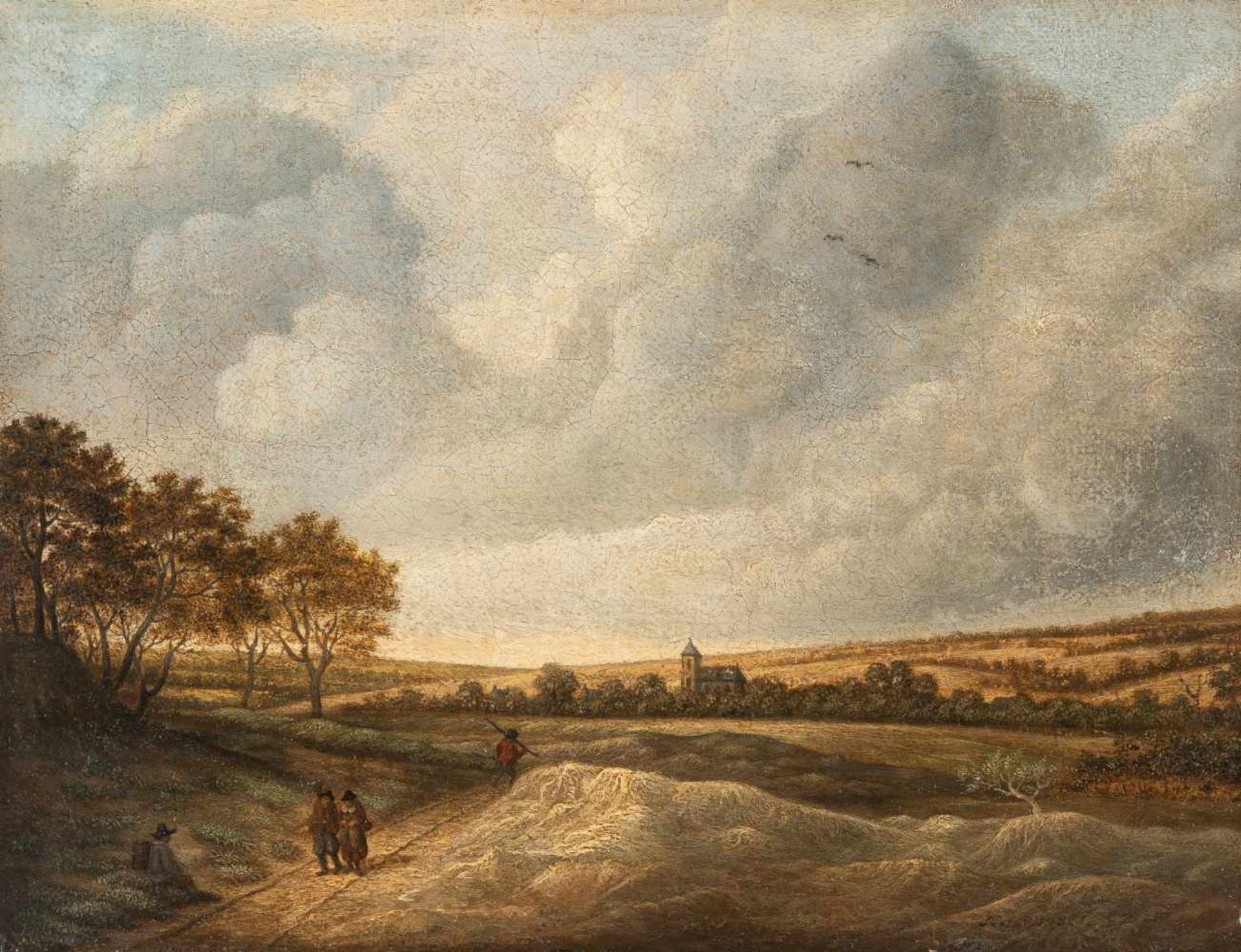 Anthony Van Der Croos1606 Alkmaar - Den Haag 1662Weite Landschaft mit Kirche und WanderernÖl auf