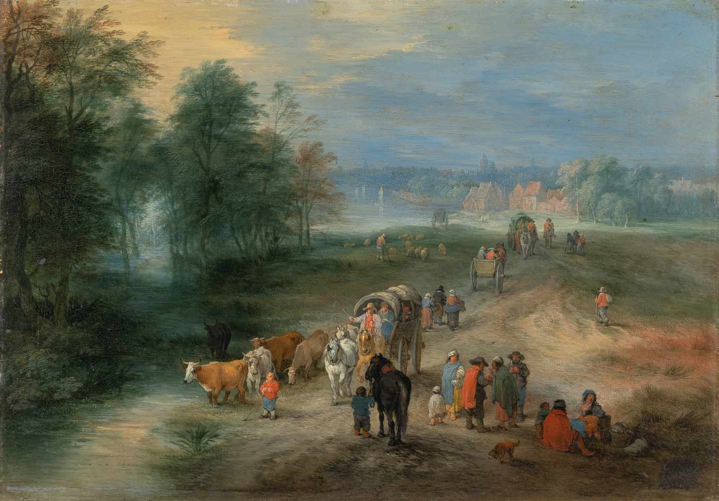 Theobald Michau1676 Tournai - Antwerpen 1765Weite Flusslandschaft mit Reisenden auf einer